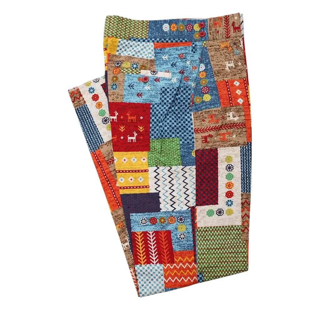 Mens 32 Gurkha Pants Patchwork Multicolor Tribal High Waist Cotton Trousers